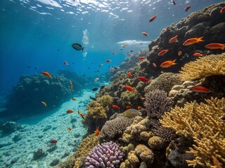 Fototapeta premium Miniature Coral Reef Seascape: Vibrant Underwater World Tilt-Shift Photography