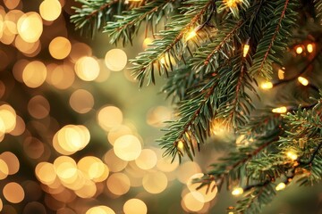 Obraz premium Glowing Tree Branch with Warm Lights and Bokeh Effect