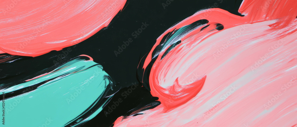 Poster bold brushstrokes create expressive texture against a deep black background in vibrant colors
