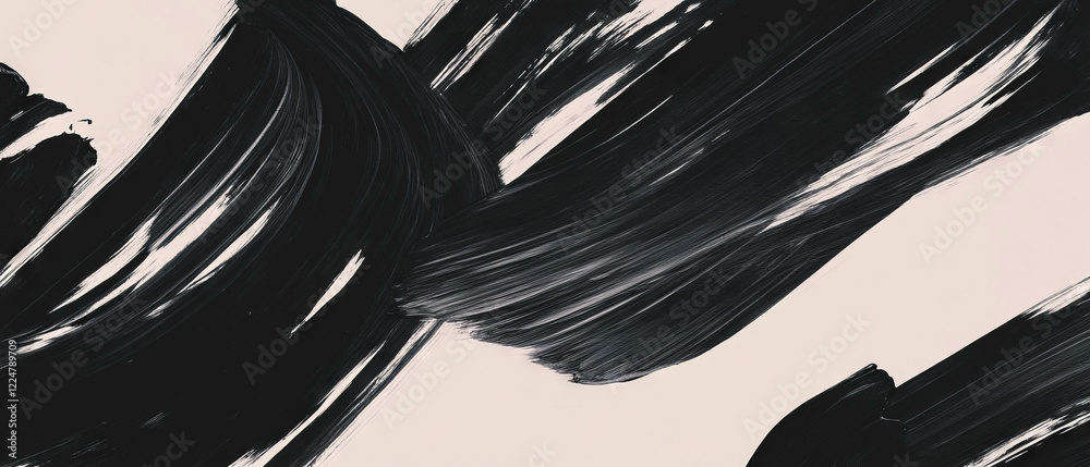 Poster brushstrokes in dark tones create striking contrast on light background