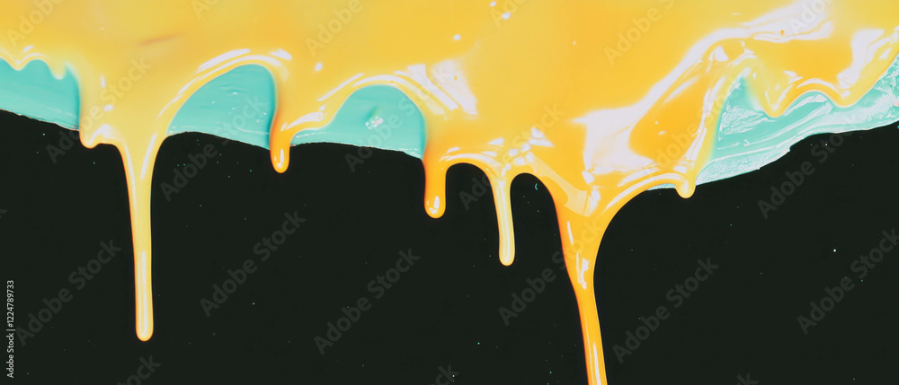 Poster dynamic brushstrokes with dripping paint effect creating a vibrant liquid texture