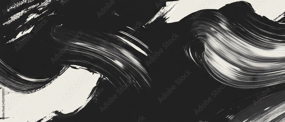 Poster brushstroke texture with detailed dry brush and ink effect on a black background