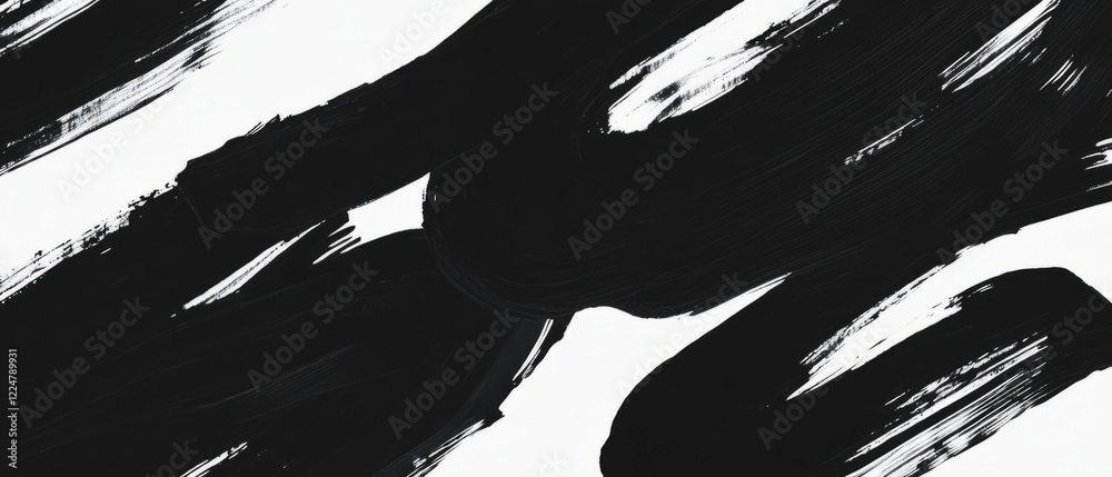 Poster Dynamic brushstrokes on a black background create a textured ink effect