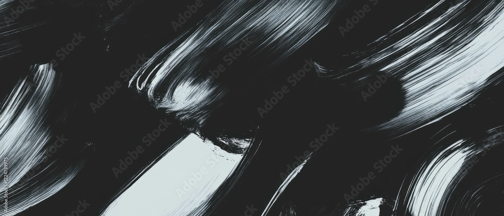 Aufkleber Brushstrokes create a dynamic fan brush texture on a black background for artistic expression