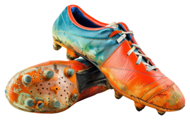 PNG Worn muddy soccer cleats pair