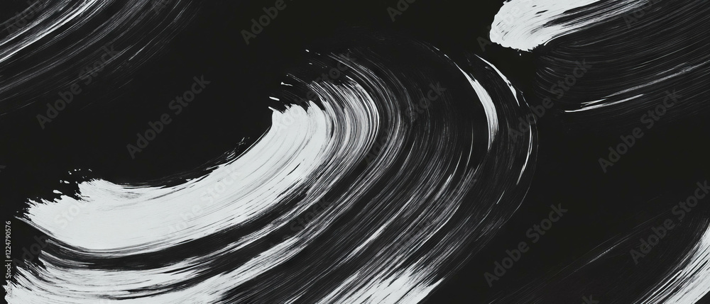 Poster brushstroke texture creates dynamic art on a solid black background