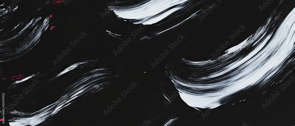 Poster Dynamic brushstroke texture on a black background with expressive variations in thickness