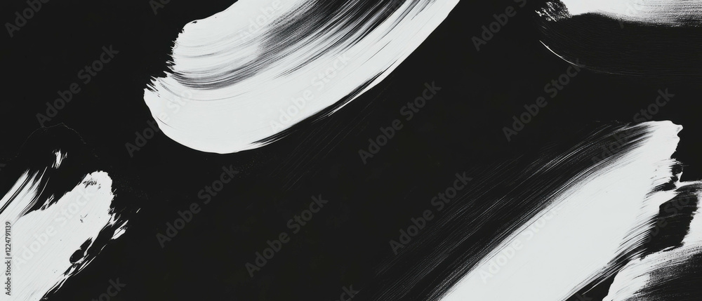 Poster Brushstrokes with varying pressure creating expressive texture on a black background