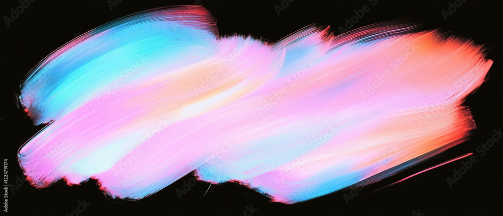 Poster brushstrokes create a vibrant color overlay against a deep black background