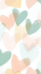 A pattern of overlapping hearts in pastel tones, postcard design. Valentine concept, vertical illustration