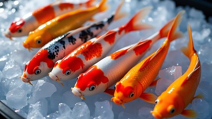 colorful koi fish on ice vibrant display