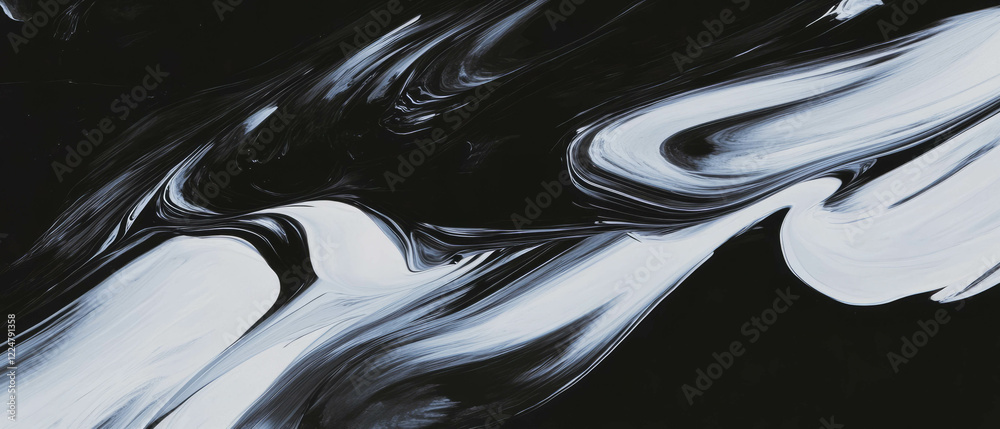 Poster Dynamic brushstroke texture with flowing wet effect on a black background for artistic projects