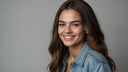 Obraz premium A smiling young adult model with a friendly expression, 20-25 years old, casually dressed in modern attire.