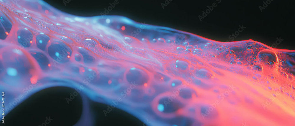 Poster close-up view of colorful bubbles showcasing intricate texture against a black background