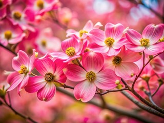 Fototapeta premium Miniature Pink Dogwood Tree in Spring Bloom - Tilt-Shift Photography