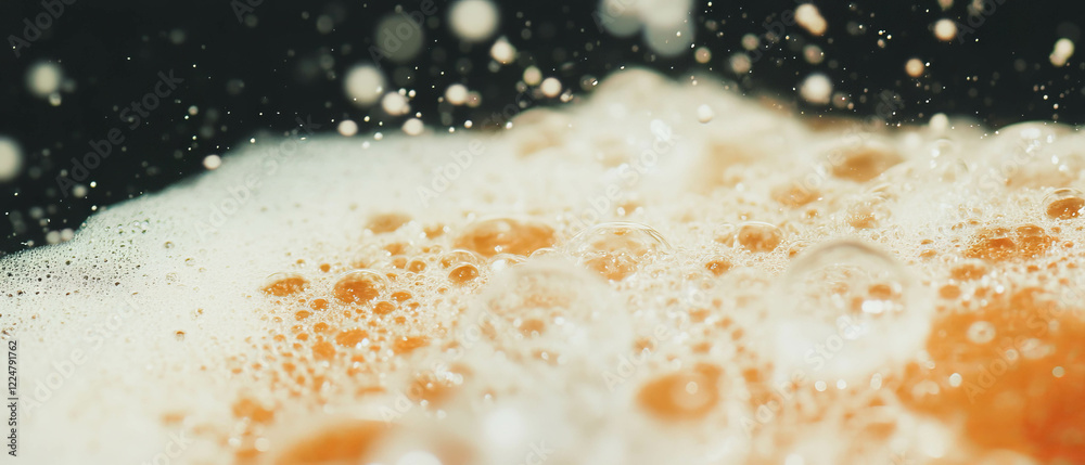 Poster Bubbles softly landing on a surface creating a delicate texture against a black background