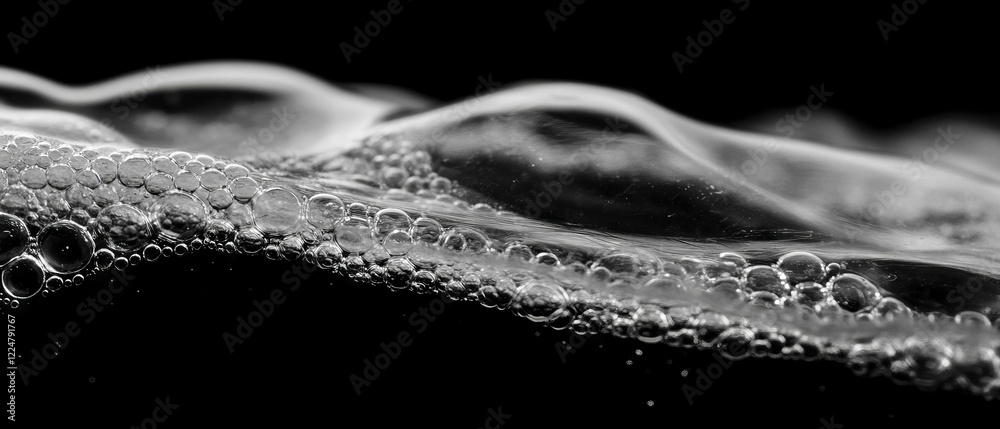 Aufkleber Bubbles in sharp focus with transparent surface against a black background