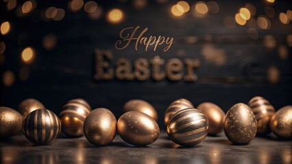 Naklejka premium Elegant easter egg display with golden decorations and bokeh lights