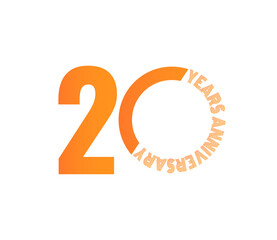 20 Years Anniversary Celebration. Orange Themed Circular 20-Year Anniversary Celebration.