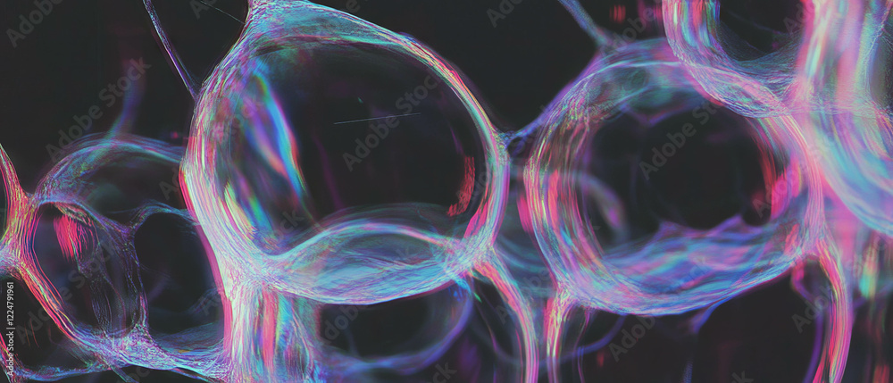 Poster Bubbles create intricate overlapping patterns against a dark background