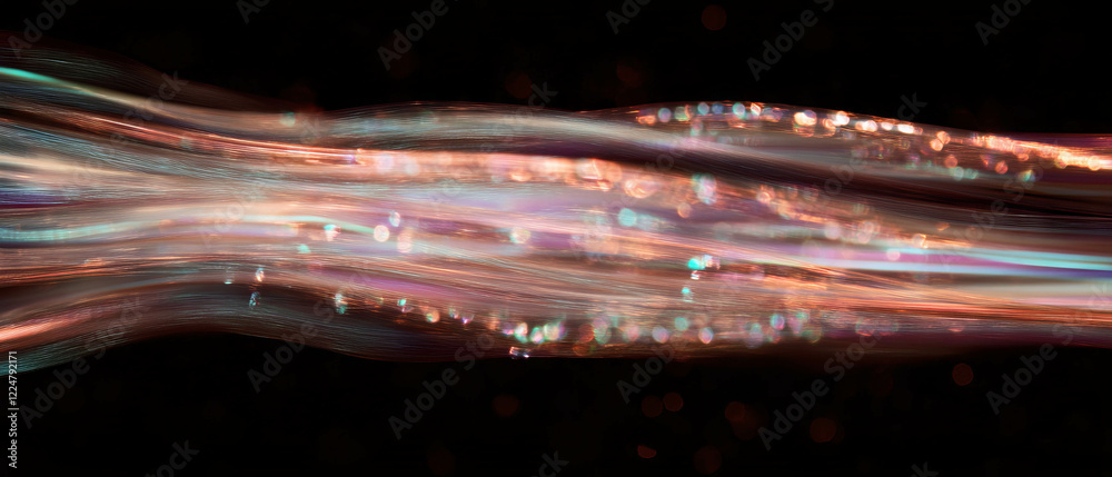 Poster Dynamic motion of bubbles creating soft trails against a dark background