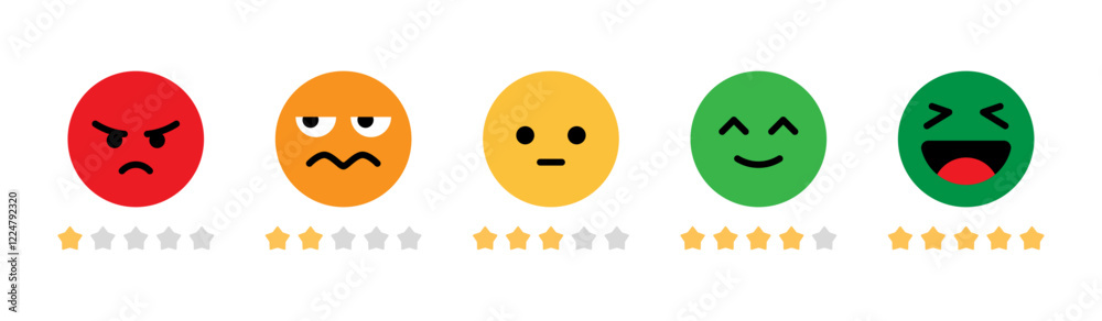 Wall mural rating emoji with star set with good to bad customer feedback experience indicator vector image. fiv