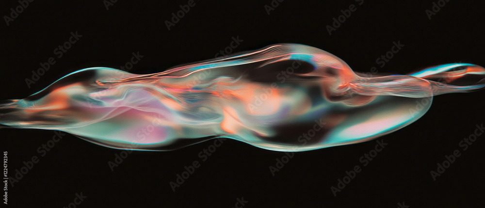Aufkleber distorted reflections of bubbles in an abstract artistic style on a black background