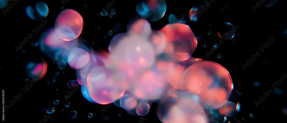 Aufkleber Bubbles with distorted reflections and abstract shapes in artistic style against a dark background