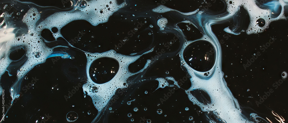 Aufkleber Overlay of bubbles with distorted reflections and abstract imagery on a dark background