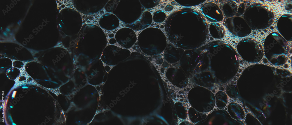 Aufkleber beautiful overlay texture of colorful bubbles with highlights and shadows against a dark background