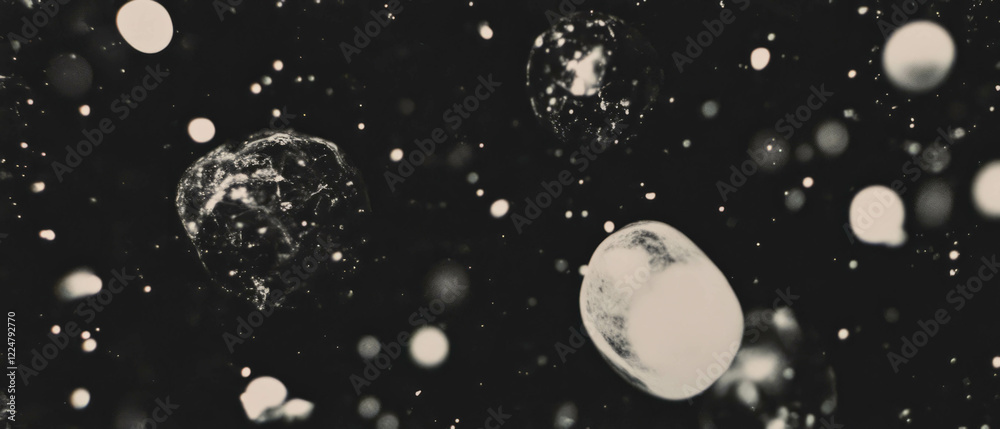 Poster Bubbles floating gracefully with soft light against a dark backdrop