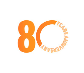 80 Years Anniversary Celebration. Orange Themed Circular 80-Year Anniversary Celebration.