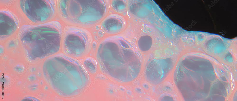 Poster Overlay texture of shimmering bubbles with a pearlescent sheen on black background