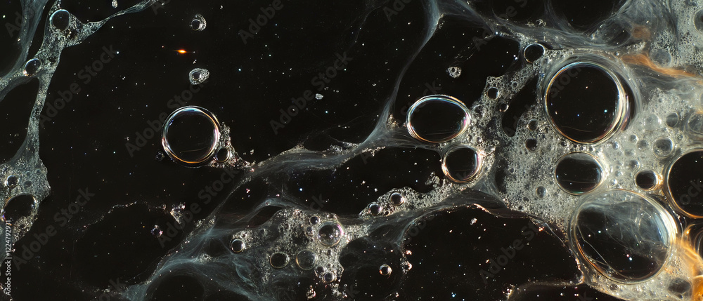 Poster overlay texture of bubbles with a pearlescent sheen against a black background