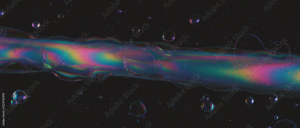Poster vibrant rainbow bubbles on a black background create an artistic effect