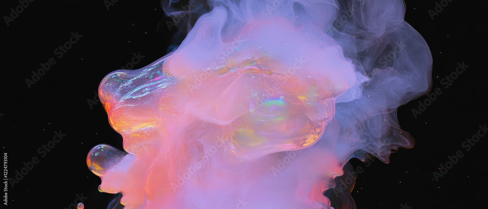 Poster Bubbles enveloped in smoke create a surreal atmosphere against a dark background