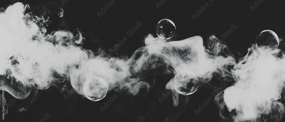 Poster mysterious bubbles filled with smoke create a surreal atmosphere against a dark backdrop