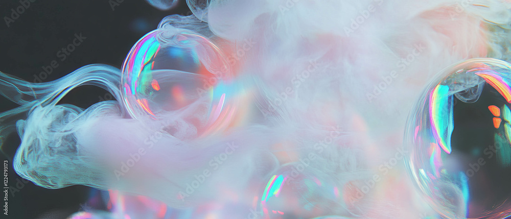 Aufkleber surreal bubbles with smoke create a mysterious atmosphere against a black background