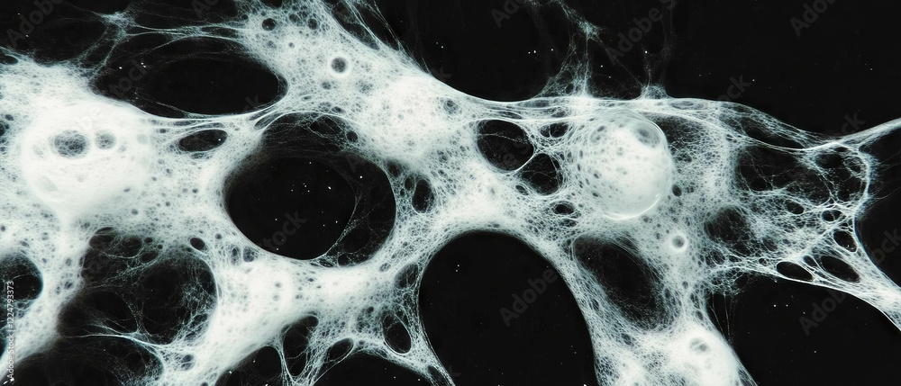 Aufkleber bubbles with thin film creating a delicate, fragile texture against a black background