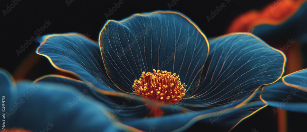 Poster close-up view of intricate petal veins with vibrant colors against a dark background