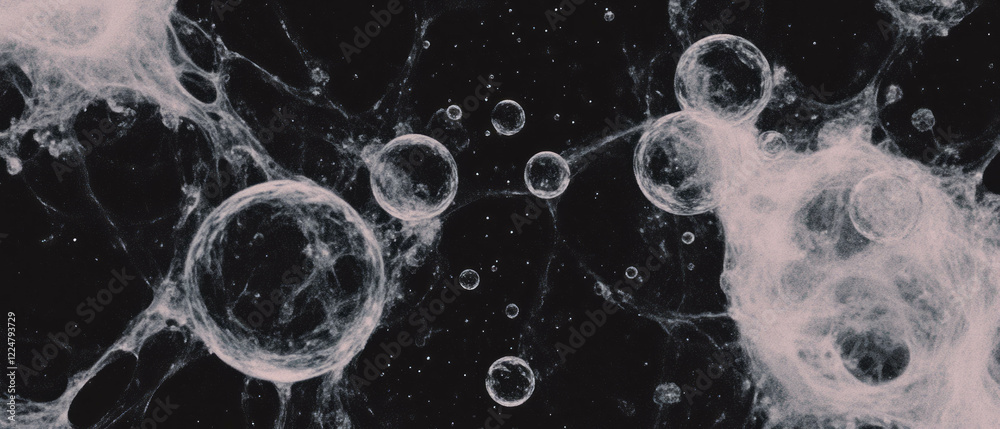 Aufkleber Clusters of transparent bubbles create a unique texture against a dark background