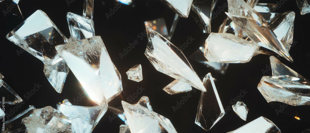Poster Concentric broken glass texture with central empty space on a black background
