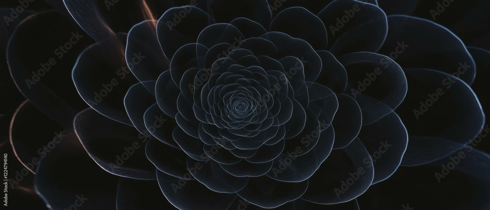 Poster Concentric circular petal patterns with floral design on a black background for artistic overlay