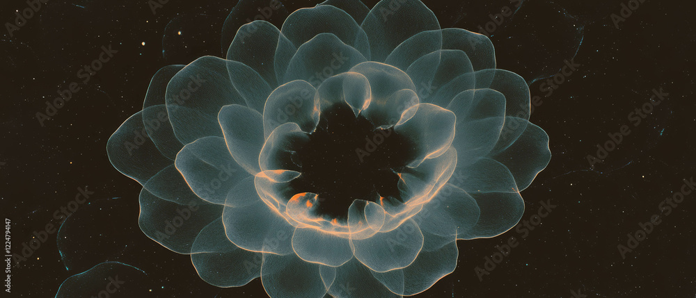 Poster Concentric circular petal patterns with radiating floral design on a dark background