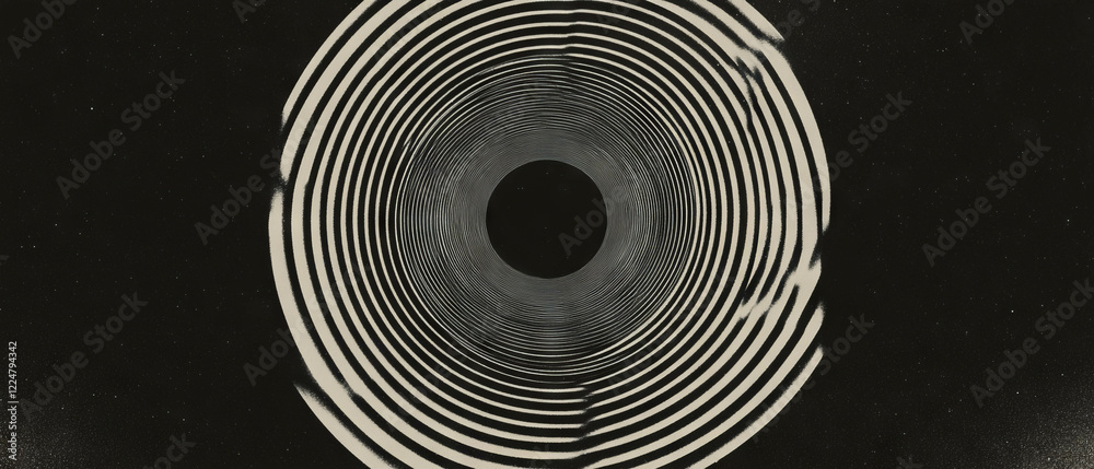 Poster concentric film grain patterns create a radiating texture against a black background