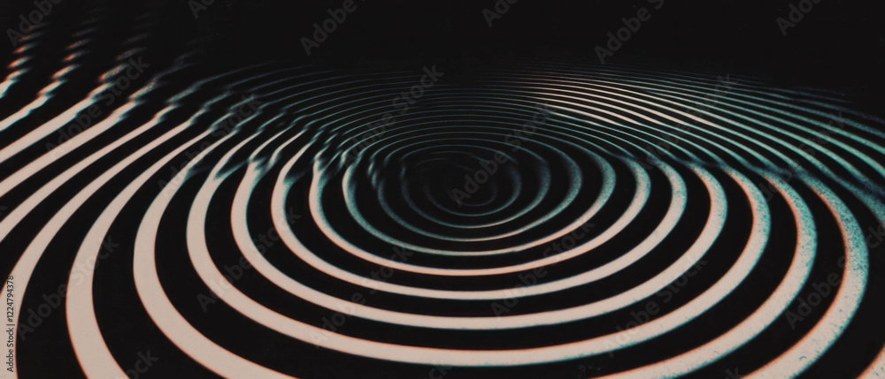 Poster Concentric film grain patterns create dynamic texture on a black background