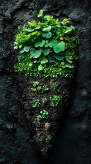 Fototapeta premium Lush Greenery Emerging from Dark Soil: A Botanical Composition