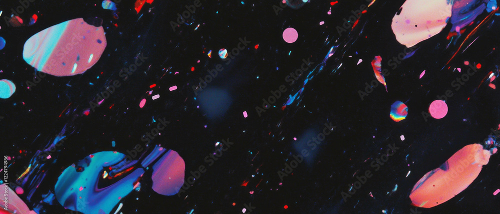 Poster Confetti overlay texture with abstract patterns on a black background for artistic creativity