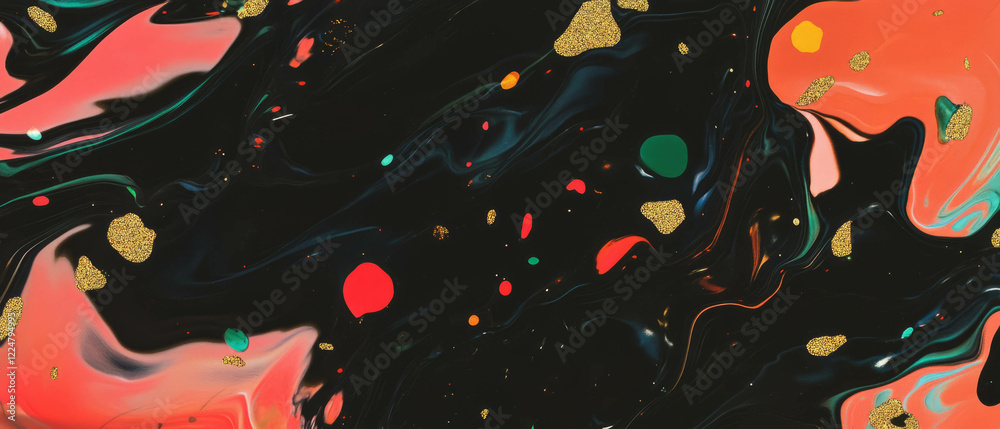Poster celebrate with colorful confetti patterns on a dark artistic backdrop for festivities