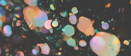 Confetti overlay texture with holographic effect and gold shimmer on black background